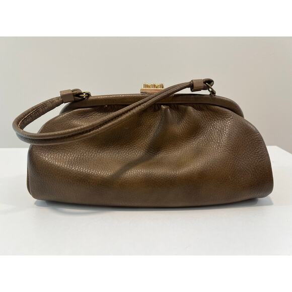 Vintage Leather Handbag with Gold Hardware Paisley Interior SG - Picture 4 of 9